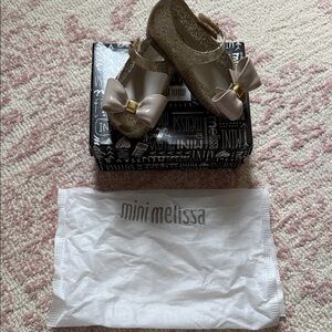 Mini Melissa Ultragirl VIII BB  Gold Glitter Jelly Mary Janes with Bow